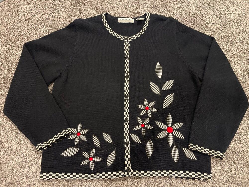 Vintage Classics by Marisa Christina Cardigan Embroidered Appliqué Flowers XL